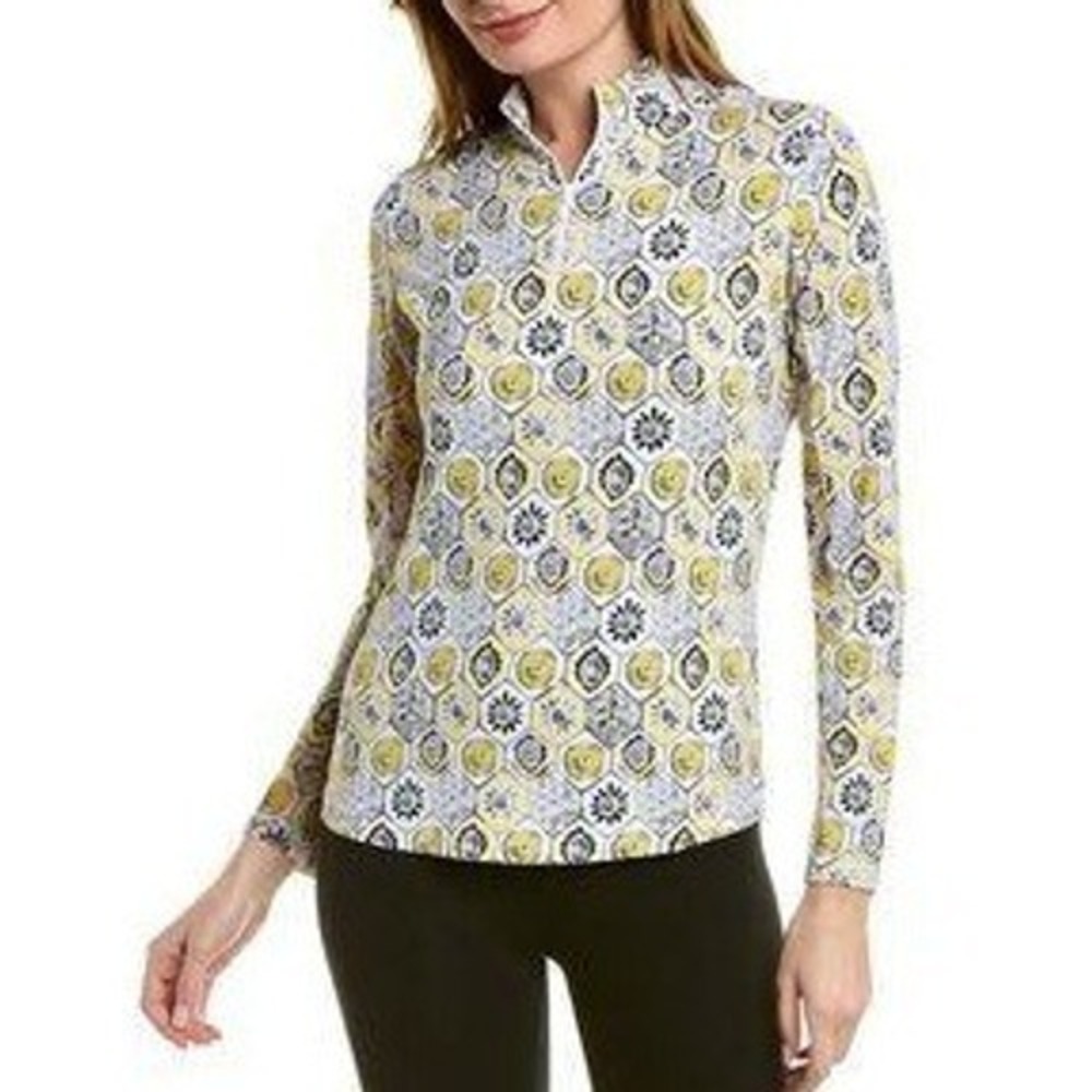 IBKUL Terra‎ Yellow Multi Medallion Print IceFil UPF 50 Quarter Zip Sun Shirt S